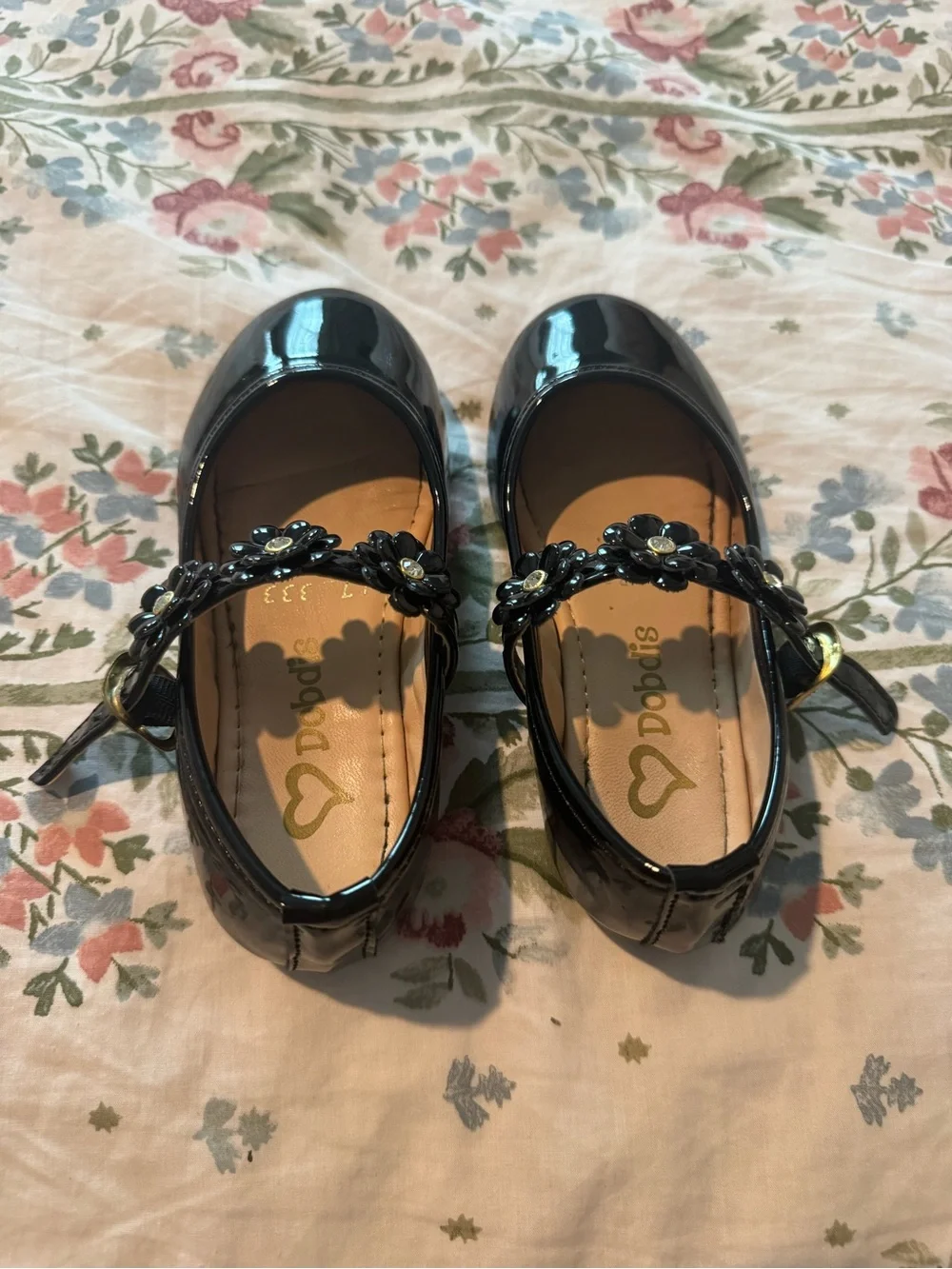 Patent Flower-Strap Mary Jane Dress Shoes for Kids - Black